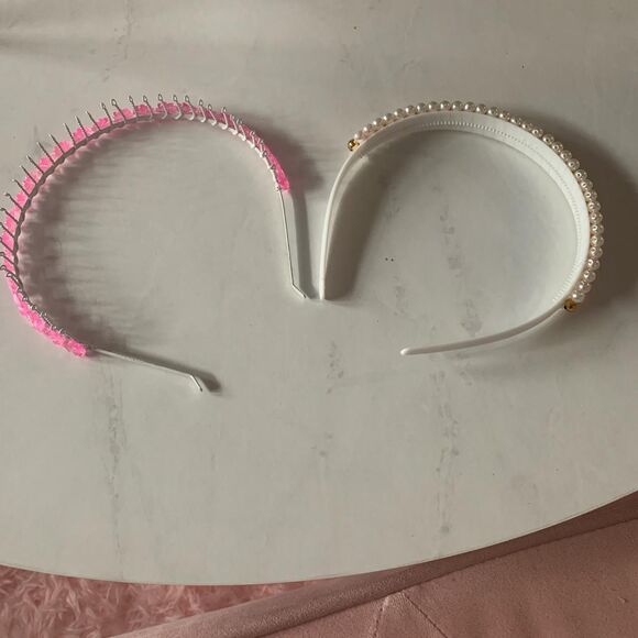 Vintage pearl and pink flower headbands - Picture 3 of 4